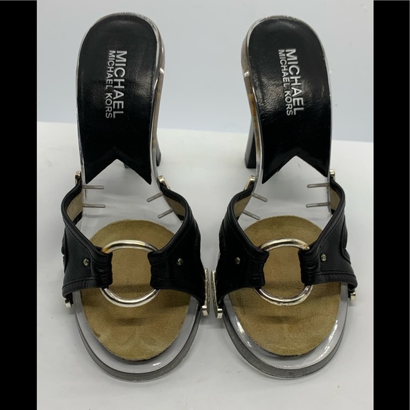 Michael Kors Black Leather Clear Sole Heels sz 5.5 - Picture 2 of 9